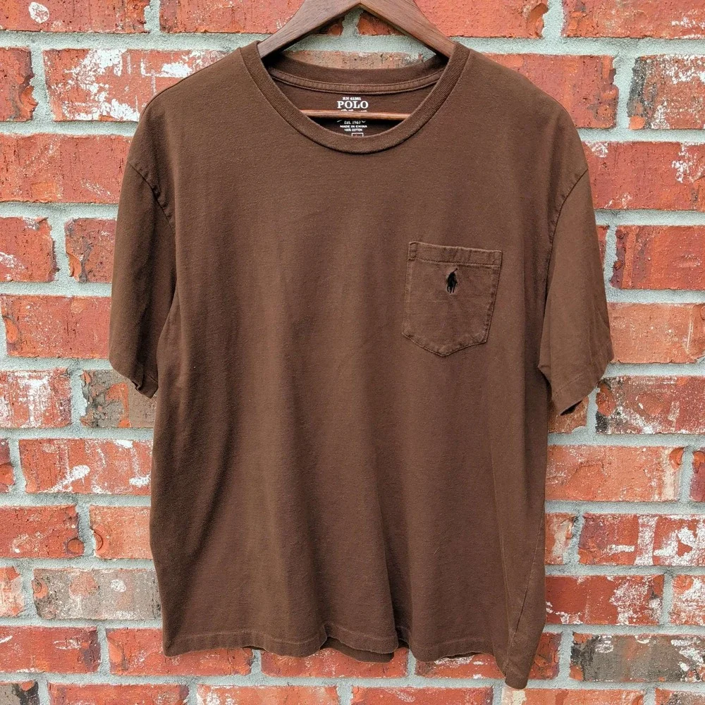 Polo Ralph Lauren Pocket T-Shirt Mens Large Brown Short Sleeve Pony Logo Tee